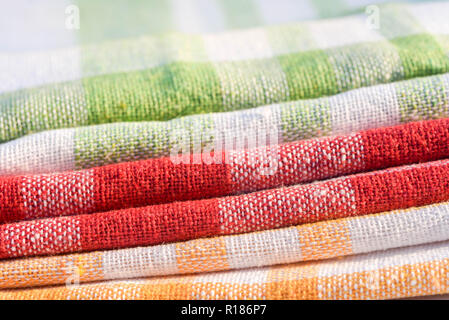 multicolored checkered kitchen towels closeup Stock Photo