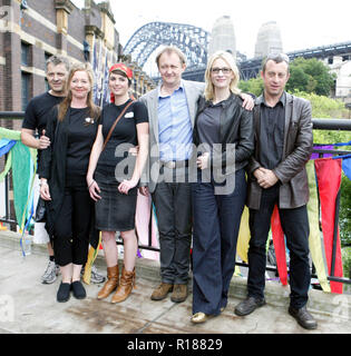 (l-r) James Mackay, Serena Hill, Polly Rowe, Andrew Upton, Cate Blanchett, Tom Wright  Cate Blanchett and Andrew Upton, patrons of the Sydney Theatre Company, at the theatre's Open Day. Sydney, Australia. 01.11.08. Stock Photo