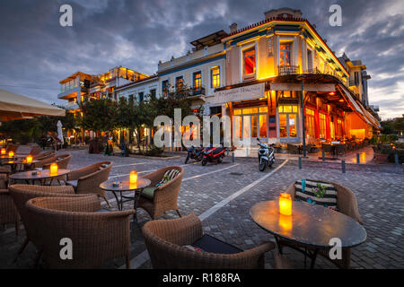 Athens, Greece - November 07, 2018: Coffee shops and bars in Thissio neighbourhood of Athens, Greece. Stock Photo