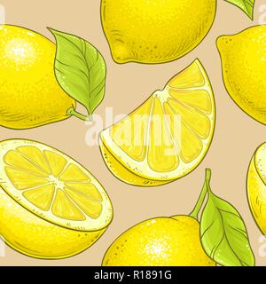 lemon fruit vector pattern on color background Stock Vector