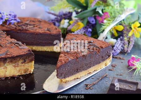 No bake cake, biscuit base with cocolate ganash. Stock Photo