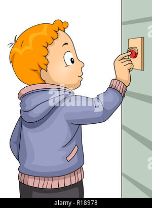 Illustration Of A Kid Boy Pressing Door Bell With Ding Dong Sound Stock
