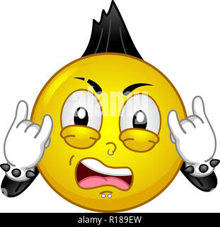 Illustration of a Smiley Mascot Rock Star with Sign of the Horns Hand Sign Stock Photo