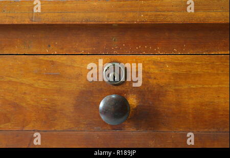 closeup image of vintage drawer made from teak wood Stock Photo