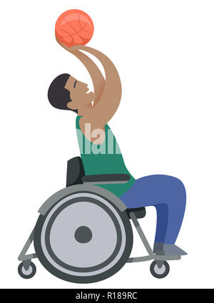 Illustration of a Man in the Wheelchair Shooting a Basketball Stock Photo