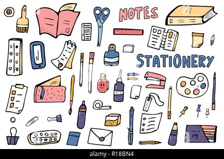 Premium Vector  School stationery supplies doodles collection set of writing  utensils office items cartoon style vector illustrations back to school  cliparts isolated on white