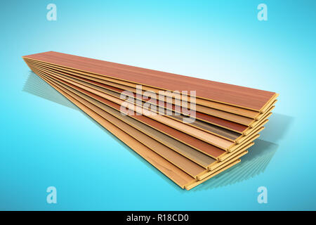 Set of wooden laminated construction planks isolated on blue background Stock Photo