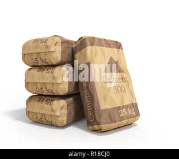 Cement In Bags 3d Rendering Isolated On White Background Stock