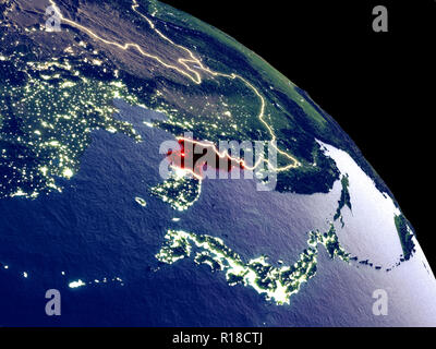 Korea at night from orbit. Plastic planet surface with visible city ...