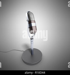 Vintage silver microphone isolated on grey background 3d render Stock Photo