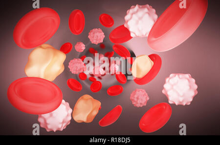 Red blood cells erythrocytes in interior of arterial or capillary blood vessel Showing endothelial cells and blood flow or stream Human anatomy model 