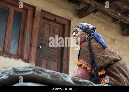 A Portrait of Old Lady in Himalaya Stock Photo