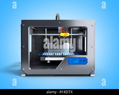 Creative abstract new technologies concept modern professional plastic 3D printer 3d render on blue background Stock Photo