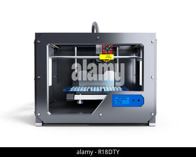 Creative abstract new technologies concept modern professional plastic 3D printer 3d render on white background Stock Photo