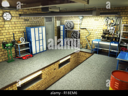 View of a Garage 3D Interior 3D Rendering Stock Photo