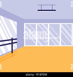 Dance studio, empty ballet class interior with mirrors and wooden floor ...