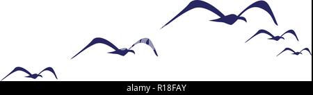 gulls flying over white background, vector illustration Stock Vector