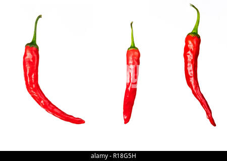 three pieces of red chili peppers isolated on white background Stock Photo