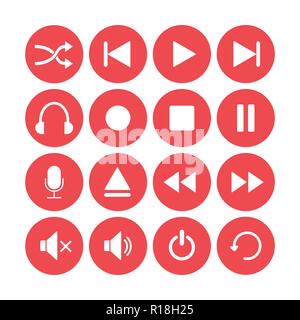 Media player icon set. Vector illustration, flat design. Stock Vector