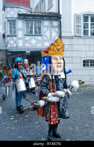 people wearing a carnival costumes at Luzern Carnival, Switzerland Stock Photo