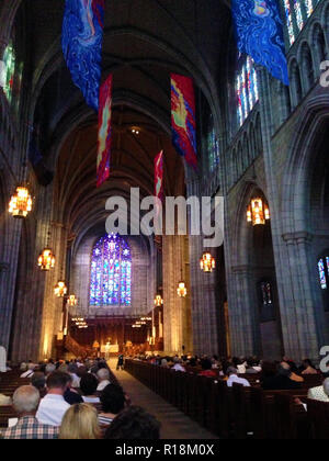 Interior of Princeton University Chapel during service for alumni at reunions weekend, 2014, Princeton, NJ Stock Photo