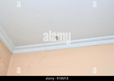 Ceiling With A Crack And Wall With Parts Of A Spider Web Stock