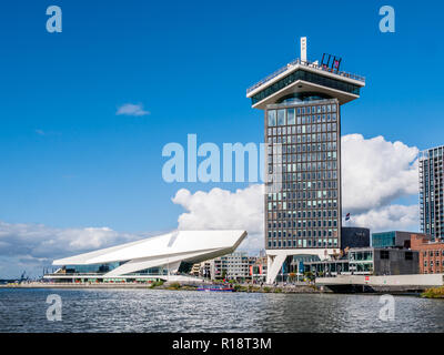 Adam Tower and Eye Filmmuseum from River IJ in Amsterdam, Netherlands Stock Photo
