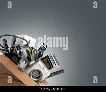 Appliances in the box 3d illustration on grey Stock Photo