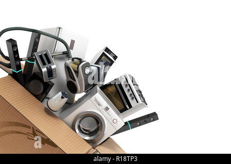 Appliances in the box 3d illustration on white Stock Photo