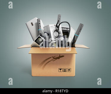 Appliances in the box 3d illustration on grey gradient Stock Photo