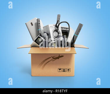 Appliances in the box 3d illustration on blue gradient Stock Photo