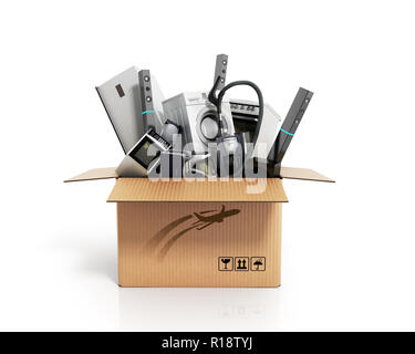 Appliances in the box 3d illustration on white Stock Photo