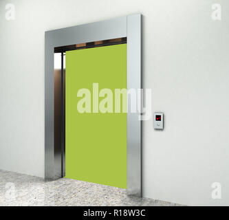 Realistic blank elevator hall interior with waiting lift marble floor ceiling window and grey walls 3d render Stock Photo