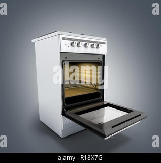 open gas stove 3d render on grey background Stock Photo