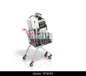 Home appliances in the shopping cart E-commerce or online shopping concept 3d render Stock Photo