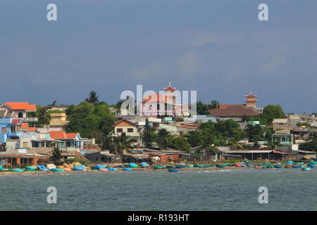 mui ne coast view of the village with fisher boats, vietnam Stock Photo