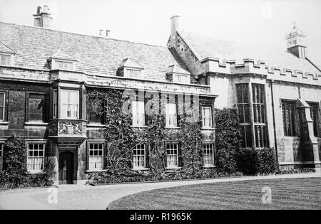 A vintage black and white photograph, taken in May 1924, showing the Lodge at Christ's College, Cambridge University, England. Stock Photo