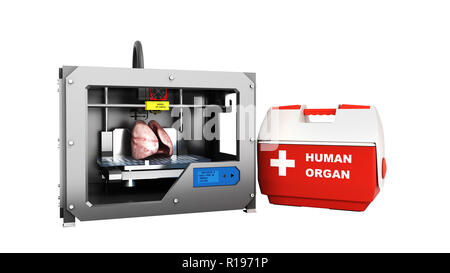concept of transplantation process of creating human organs using 3D printer illustration isolated on white no shadow Stock Photo
