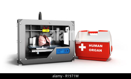 concept of transplantation process of creating human organs using 3D printer illustration isolated on white Stock Photo