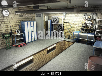 View of a Garage 3D Interior 3D Rendering Stock Photo