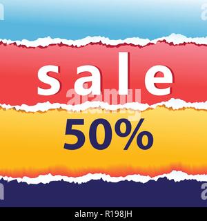 Abstract graphic advertising poster of multi-colored paper and sale in the store Stock Vector