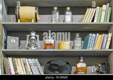 KIEV, UKRAINE - OCTOBER 20, 2018: Jack Daniels Gentleman Jack Tennessee straight bourbon whisky booth at 4th Ukrainian Whisky Dram Festival by Good Wi Stock Photo