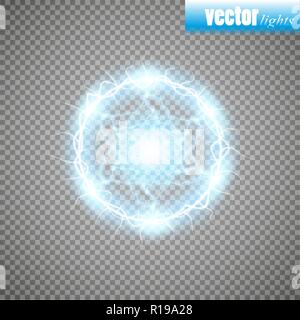 Ball lightning, light effect Abstract round frame with lightning. Vector illustration Stock Vector