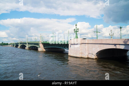 Troitsky drawbridge bridge across the Neva River in St. Petersburg. Stock Photo