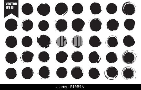 Set of vector black circles. Black spots on white background isolated. Spots for grunge design Stock Vector