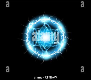 Ball lightning, light effect Abstract round frame with lightning. Vector illustration Stock Vector