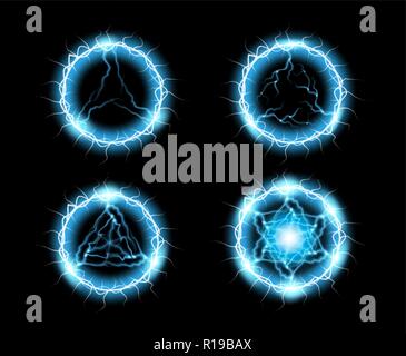 Ball lightning, light effect Abstract round frame with lightning. Vector illustration Stock Vector