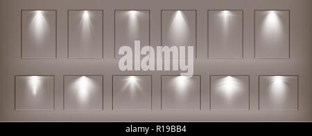 A set of frames of a soviet weighing on the wall. Frame for the image, rectangular, rectangular frame and the lamp on the wall, vector illustration Stock Vector