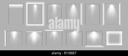 A set of frames of a soviet weighing on the wall. Frame for the image, rectangular, rectangular frame and the lamp on the wall, vector illustration Stock Vector