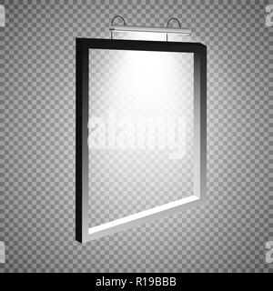 A frame with light weighing on the wall. Frame for the image, rectangular, rectangular frame and the lamp on the wall, vector illustration Stock Vector